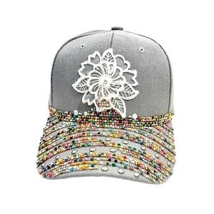 Colorful Bling Floral Baseball Cap Hat w/Crystal Rhinestone Beaded accents